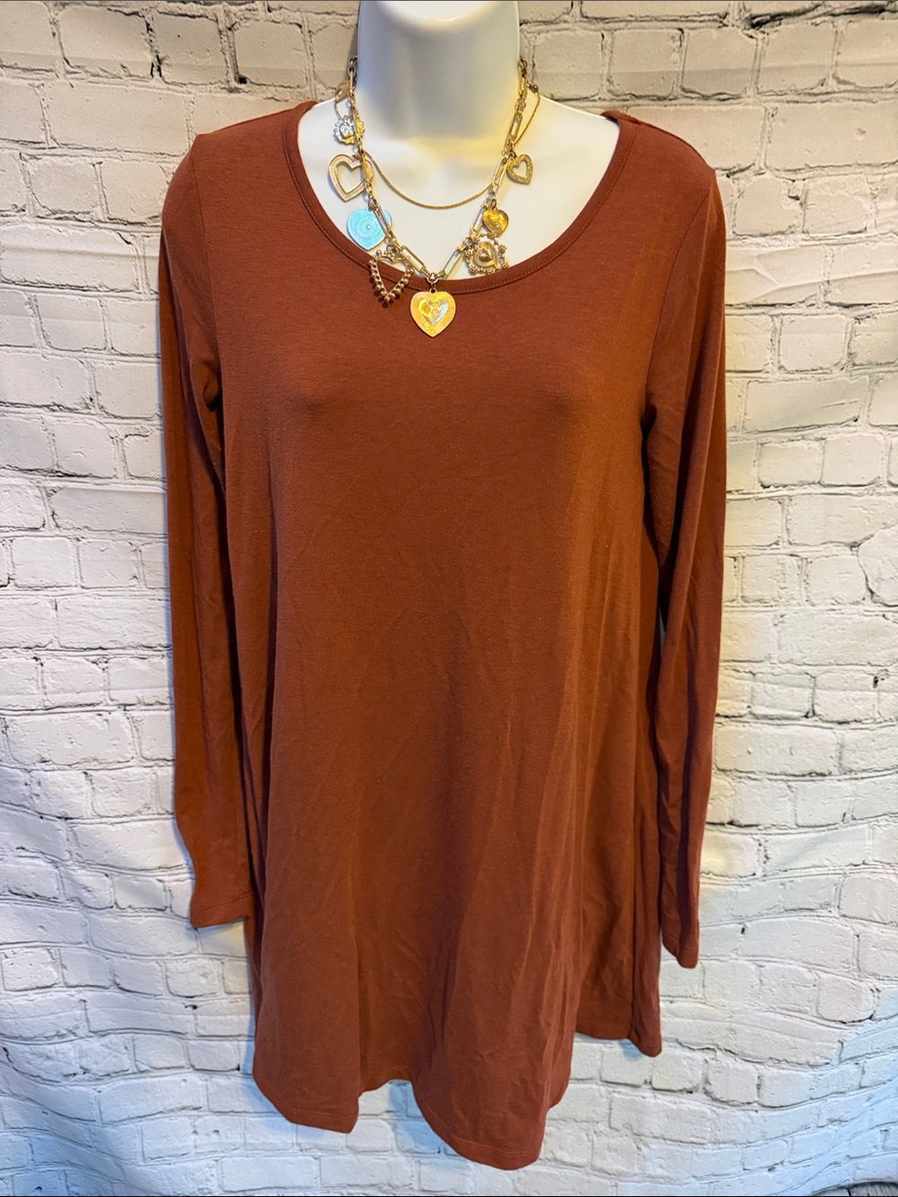 Mossimo Supply Co. rust/burnt orange long sleeve tunic top, size Small.